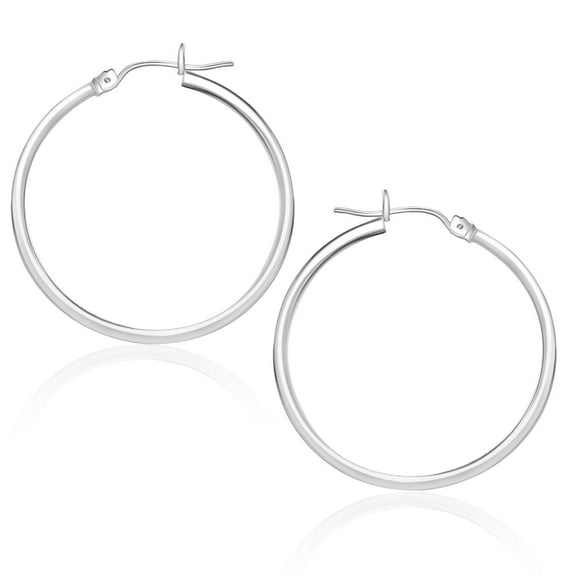 14k White Gold Polished Hoop Earrings (25 mm) Weight 1.1 grams