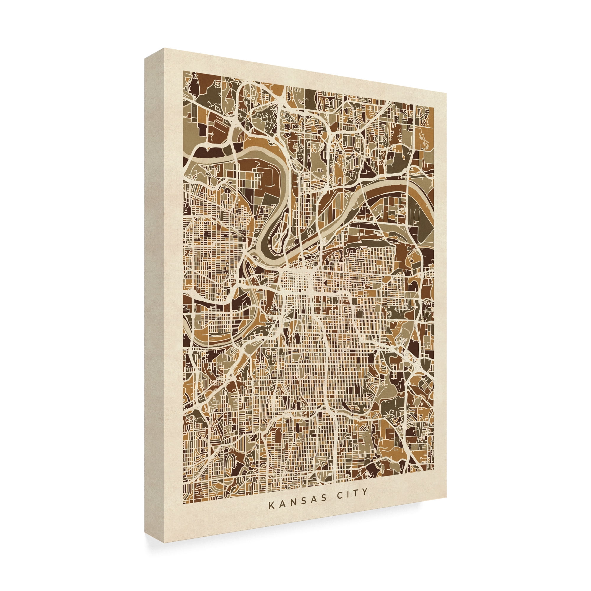 Trademark Fine Art 'Kansas City Missouri City Map Brown' Canvas Art by Michael Tompsett