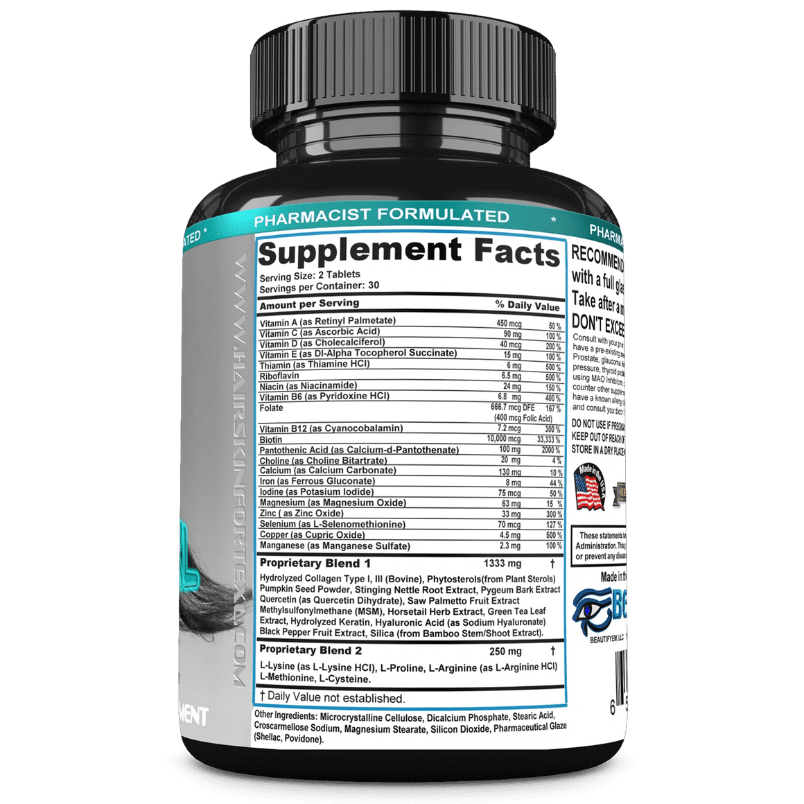 HAIR SKIN FORTE XL  Hair Growth Supplement | Hair Skin Vitamins | 10000 mcg Biotin | Collagen | Fuller, Thicker Healthy Hair | Women Hair Growth Supplement | Tight and Younger Skin. 90 Tablets