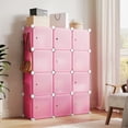 thumbnail image 2 of 12-Cube Modular Shoe Storage Cabinet with Doors – Stackable, Expandable Storage Organizer – Customizable Plastic/ABS, Dustproof, Space-Saving Shoe Rack – Pink, 2 of 8