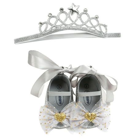 

Relanfenk Baby Sneakers Infant Toddler Girls Prewalker Bowknot Princess Shoes+Crown Headband Set