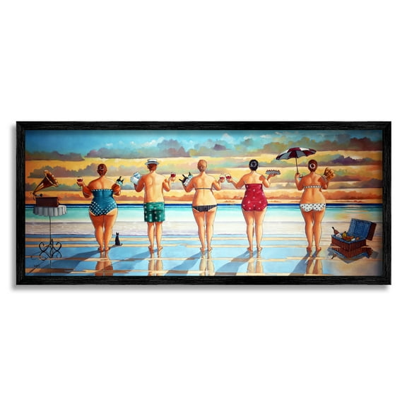 Stupell Beach Friends Coastal Summer Fun Landscape Painting Black Framed Art Print Wall Art