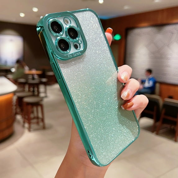 Allytech Compatible with iPhone 14 Plus Case (2022), Glitter Sparkly Shiny Bling Rubber Gel Slim Shell for Women Girls Camera Protective Case for iPhone 14 Plus 6.7" 5G, Lightgreen