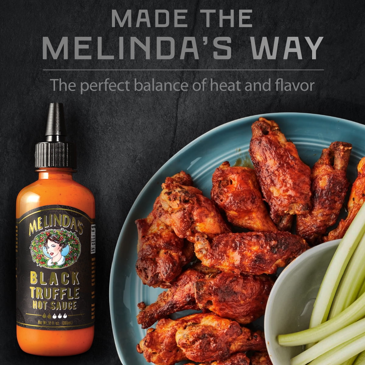 (6 pack) Melinda's Black Truffle Hot Sauce, Condiment and Sauce, 12 oz