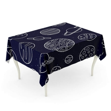 

SIDONKU Cartoon Blue Outline Space Planets Pattern Alien Cosmic Cosmo Tablecloth Table Desk Cover Home Party Decor 60x120 inch