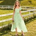 thumbnail image 7 of SGFCWSX Girls Maxi Dress Square Neck Flutter Sleeve Daisy Floral Print High Low Belted Dresses for Kids Green Size 5T, 7 of 7
