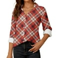 thumbnail image 2 of Women Loose Button up Shirts Striped Print Rolled Long Sleeve Lapel Collar Lightweight Casual Blouses Tunic Tops(Red,L), 2 of 6