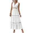 thumbnail image 2 of NTACZA Summer Dresses for Women 2026 Maxi Wedding Guest Dresses Sleeveless Lace V-Neck Dressy A-Line Back Tie White L, 2 of 7
