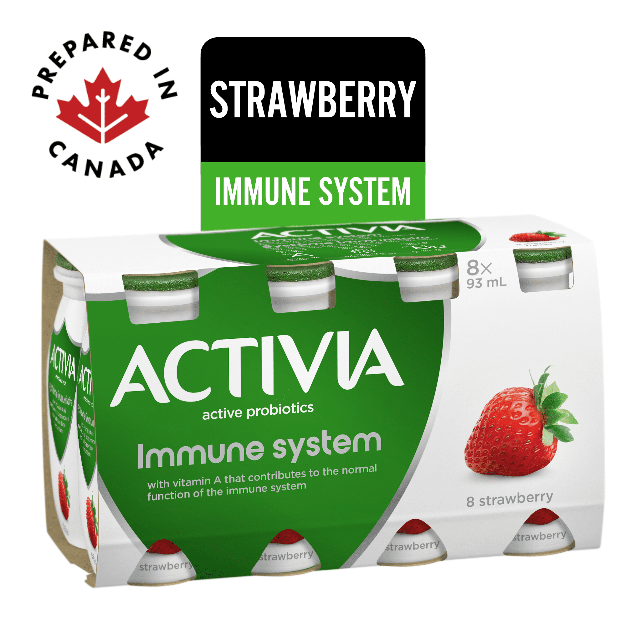 Activia Probiotic Yogurt Drink, Strawberry, Immune System, 8x93 mL