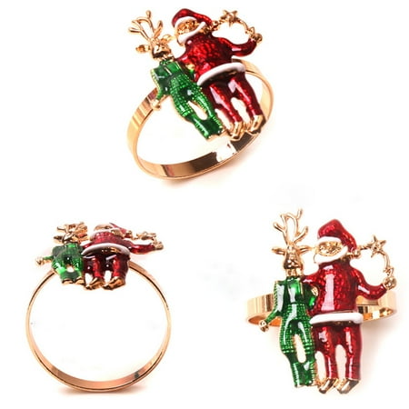 

CUH Christmas Gold Gift Napkin Rings Elk Dinner Wreath Buckle Metal Table Decorations Banquet Holders Santa Deer