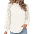 thumbnail image 3 of ZDNIXIAN Basic T Shirts for Women ,Hollow Lace Raglan Puff Long Sleeve Top, Crew Neck Loose Fit Solid Color Pullover Shirt, 3 of 6