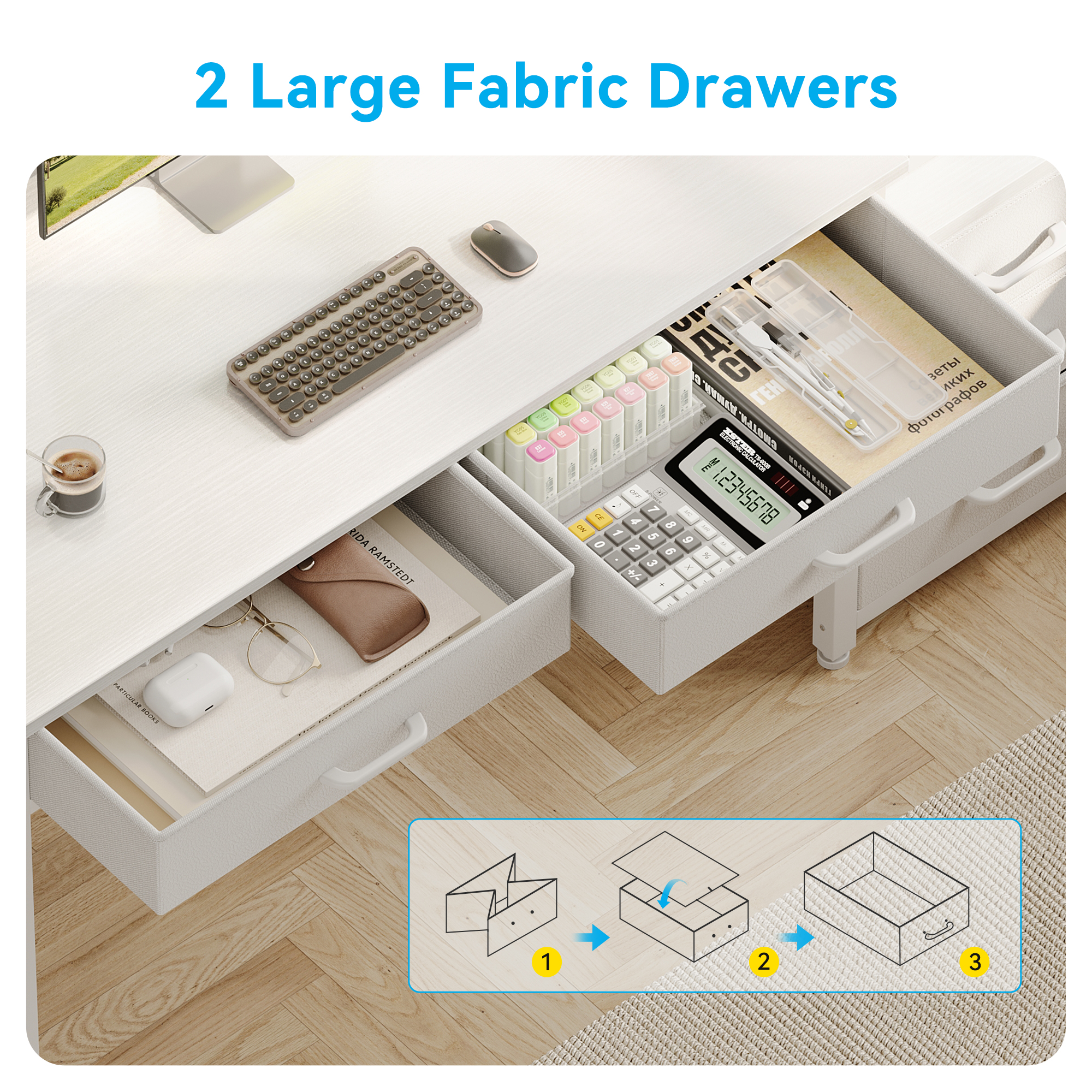 Casacomoda 53-Inch Computer Desk with 5 Drawers, White photo 2