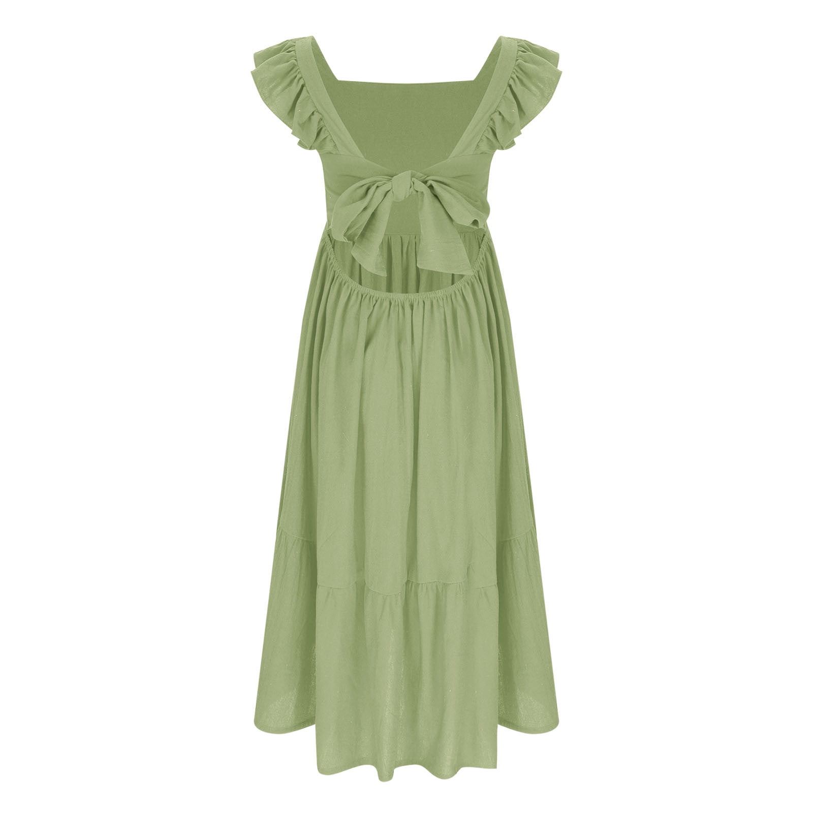 Cotton Linen Dresses for Girls Summer Size 4-15 Teens Kids Trendy Bowknot Backless Ruffle Sleeveless A-Line Beach Maxi Sundresses