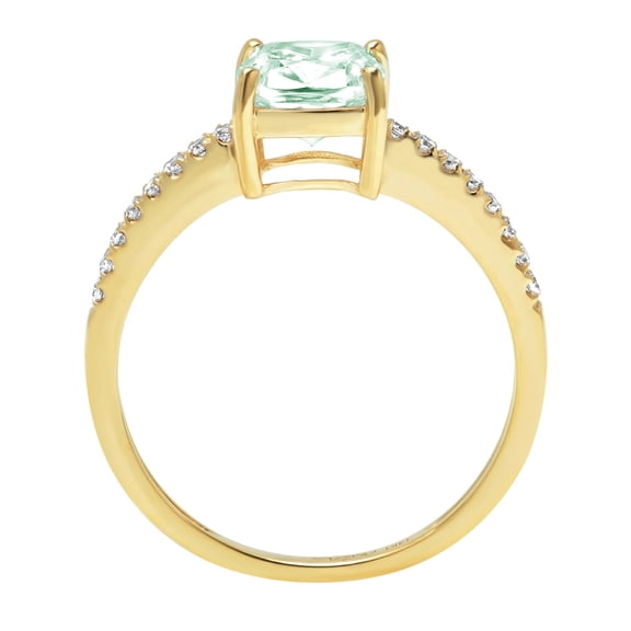 2.7 ct Cushion Cut Simulated Green Diamond Solitaire with Accents Engagement Ring for Women in 18K Yellow Gold