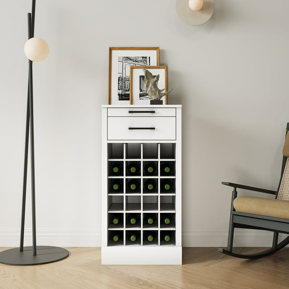 Wine Bar Cabinet Holds 24 Bottles, Modular Storage Solution for Kitchen, Home Bar or Dining Room, White Finish, Space-Saving Compact Design