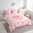 thumbnail image 4 of Feelyou Kawaii Bowknot Teens Twin Bedding Sets 7-Piece, Fashion Princess Ribbon Bedding Comforter Set, Fashion Pink Buffalo Reversible Sheet Sets, Super Cozy Room Decor, 4 of 9