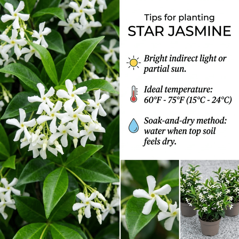 Star Jasmine Plant Live, 8 - 10 Inc Tall, Star Jasmine Live Plant, Fragrant Bloom, Fast Growing Climbing Vine for Trellis, Outdoor Garden