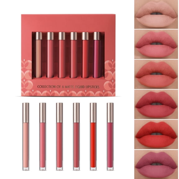 Matte Long-Lasting Liquid Lipstick - Non-Stick Cup - Style A - Matt Liquid Lipstick Gift Box Set That Is Not Easy to Stick to The Cup Lip GLōss 6*2Ml, 1 Set of Liquid Lipsticks, Ea Makeup Organizer