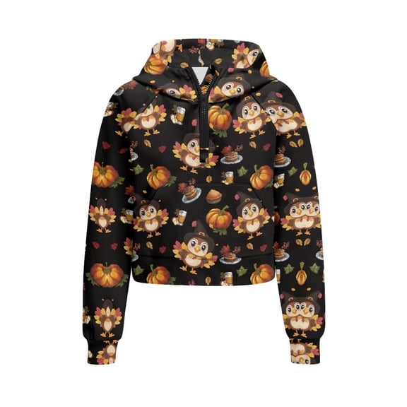 Chririnla Thanksgiving Turkey Cake Print Kids Blouse Shirt with Pocket Oversize Plus Size Girls Hoodies for School for Gym Size 5-6