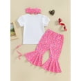 thumbnail image 5 of Musuos Toddler Girls Outfit, 1-3 Years Short Sleeve Crew Neck Letters Donut T-shirt with Flare Pants Headband Summer Outfit, 5 of 9