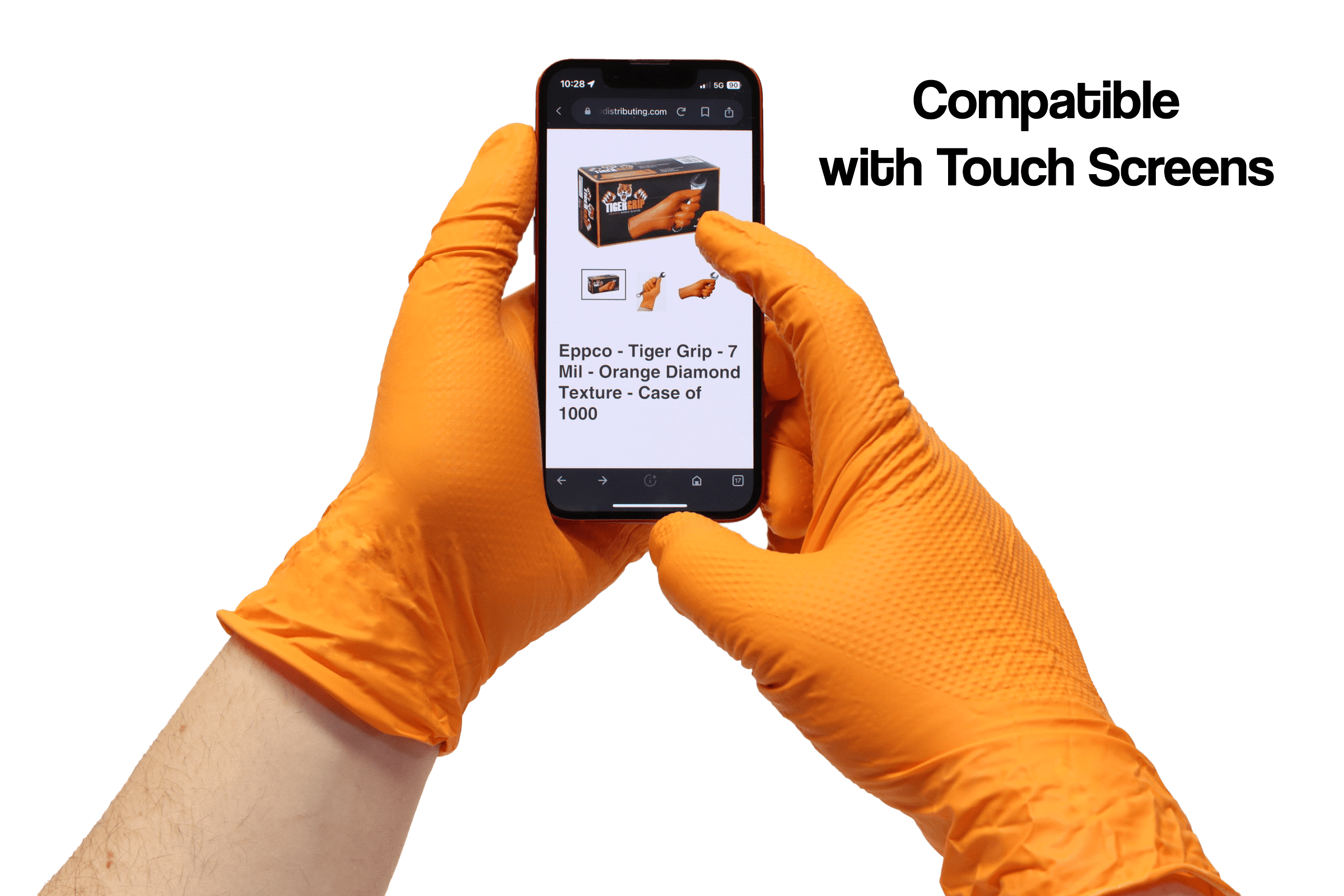 Eppco Tiger Grip Orange Nitrile Gloves, Hi-Vis, 8MIL Thickness, Diamond Texture, Extra Large, 10 Boxes