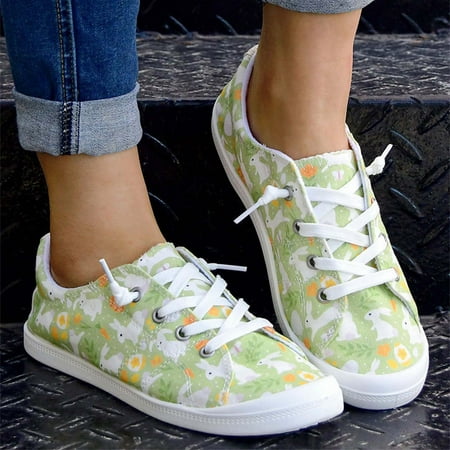 

Zpanxa Shoes for Womens Fashion Cute Cartoon Printing Round-Toe Flats Shoes Lightweight Soft Comfortable Casual Shoe Green Womens Shoes 39