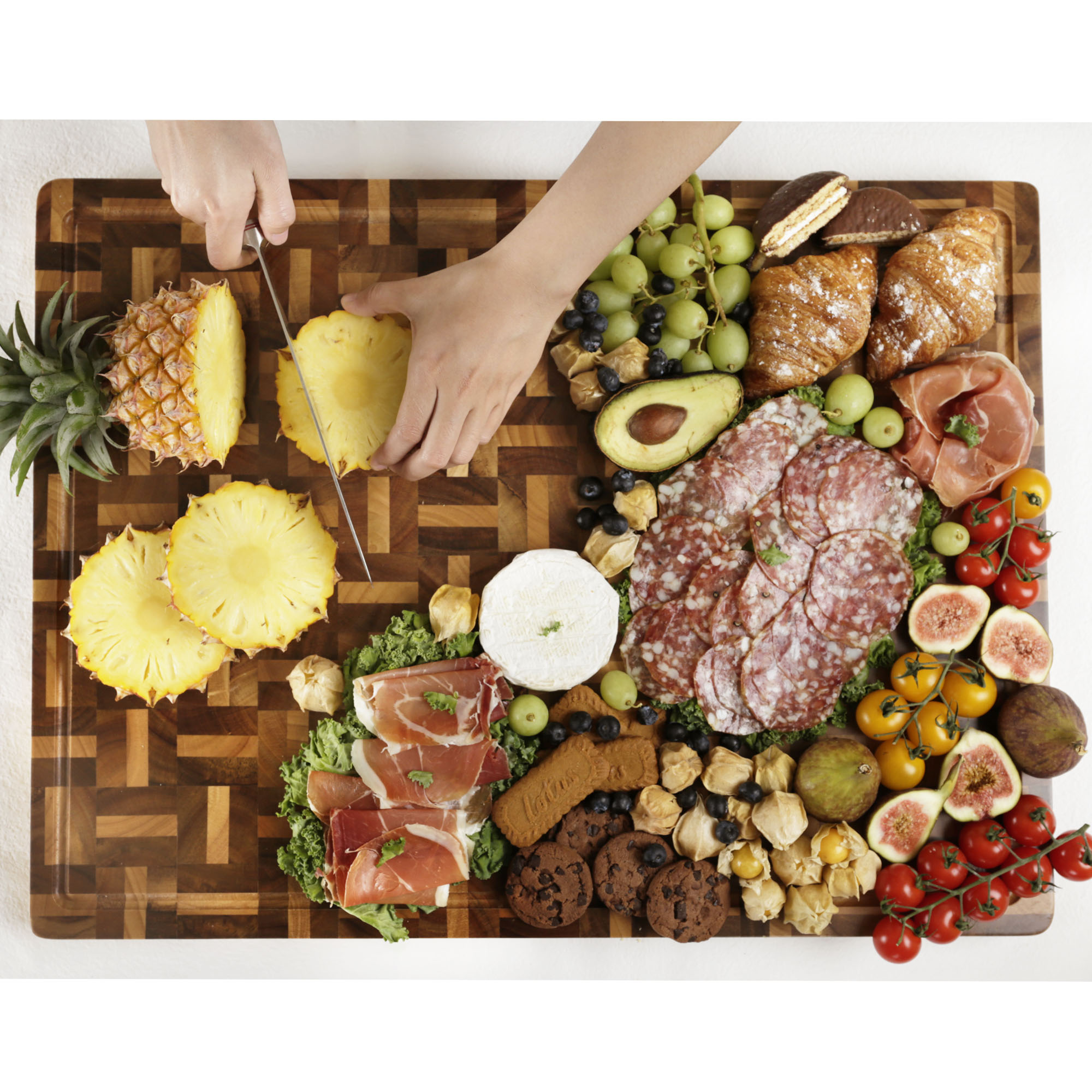 YOUSUNLONG Cutting Board End Grain Acacia and Oak with Juice Groove, Reversible 24 x 18 x 1.5 Butcher Block