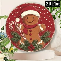 1pc 2D flat Christmas Gingerbread Man Themed Metal Sign Pack of Round Foil Engraving Wall Decor for Home Office Vintage Holiday Decorations Perfect Festive Gift 8*8inch