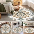thumbnail image 6 of Bohemia Floral Washable Round Area Rug 3 ft, Retro Boho Ethnic Farmhouse Blue Flower Pattern , Soft Non Slip Rugs Stain Repellent Indoor Felt Carpet for Living Dining Room Bedroom Home Office, 6 of 9