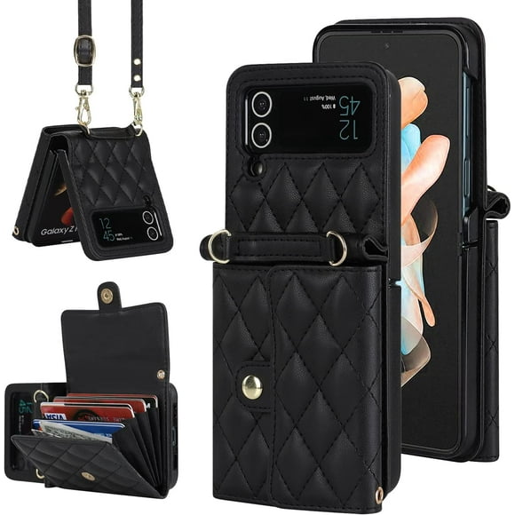 MYKOMI Women Wallet Purse for Samsung Galaxy Z Flip 4 5G Case Crossbody with Credit Card Holder Strap Lanyard RFID Blocking Protection Flip Leather Zipper