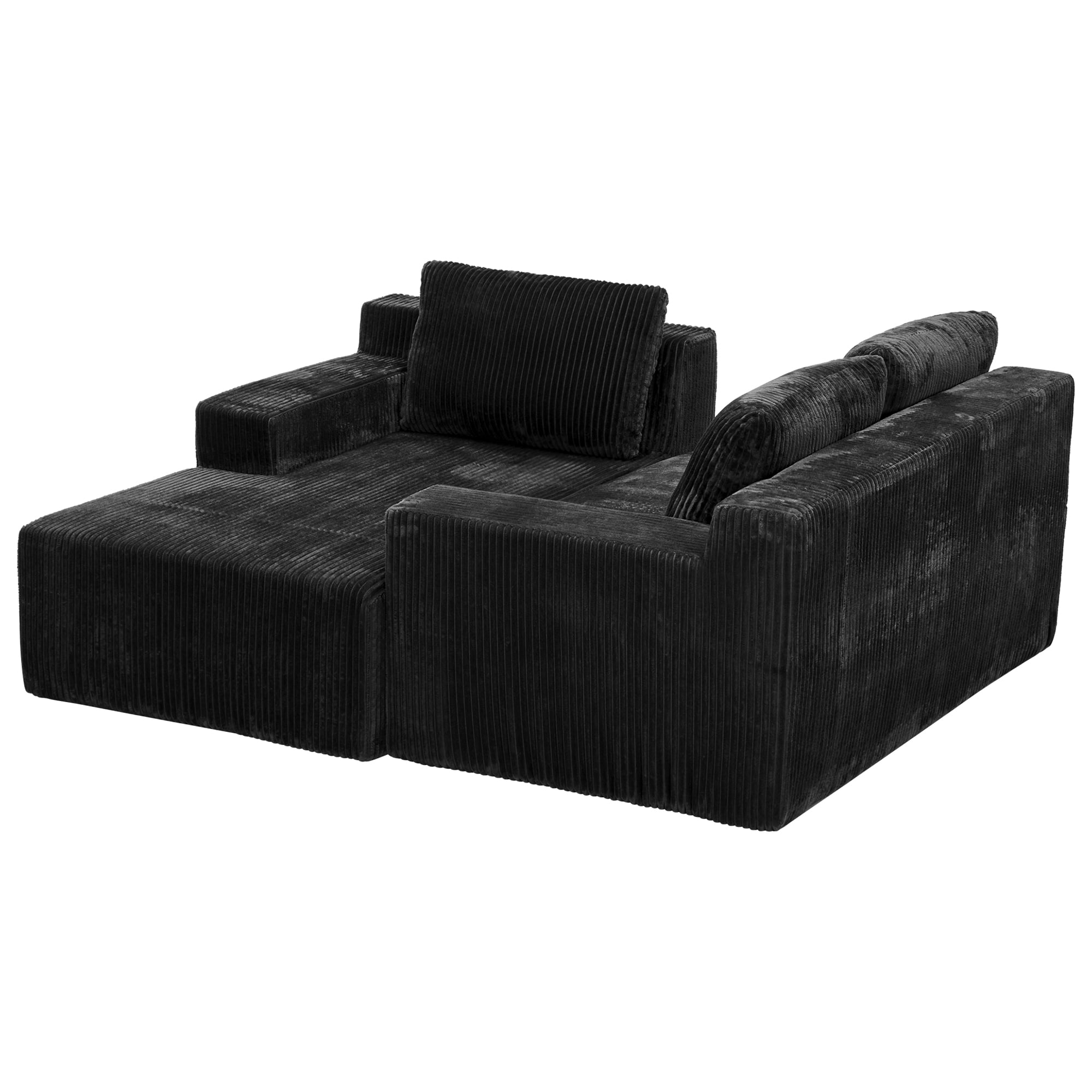 Leumius Corduroy Modular L-Shaped Sectional Sofa,Luxury Floor Couch Set,Upholstered Indoor Furniture,Foam-Filled Compressed Sofa for Living Room,Bedroom Black