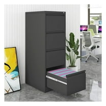 4 Drawer Vertical File Cabinet with Lock, Black Metal Filing Cabinet for Letter/A4/Legal, Home Office Storage