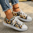 FLTHDD Women‘s Sunflower Print Canvas Shoes Raw Trim Low Top Flat Skate