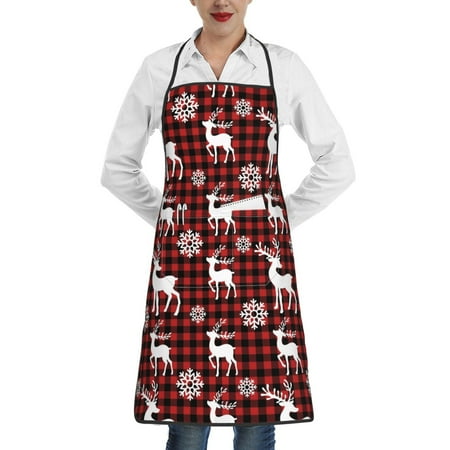 

Sikiie Plaid Reindeer Snowflakes Aprons for Kitchen Cooking Aprons Chef Apron for Men Women Chef