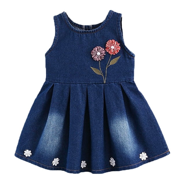 2023 niños primavera otoño nuevo vestido de bebé ropa de niñas Denim Top empalme malla princesa vestido de fiesta niños vestidos de manga larga 2T (etiqueta 100) Gao Jinjia LED