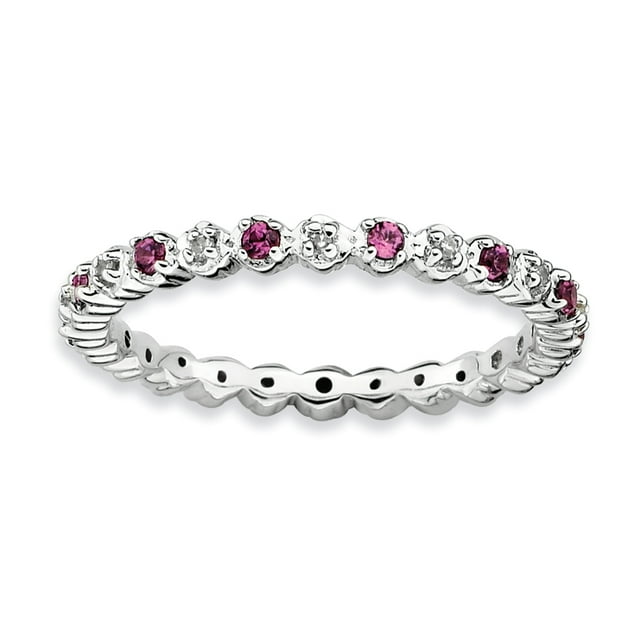 Bague en Argent Sterling Stackable Expressions Rhod. Grenat & Diamant Taille 10