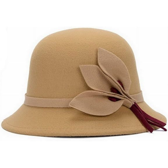 YooGuoGuo Women Wool Felt Church Cloche Cap Bucket Hat Bowler Hats with Leaves Band