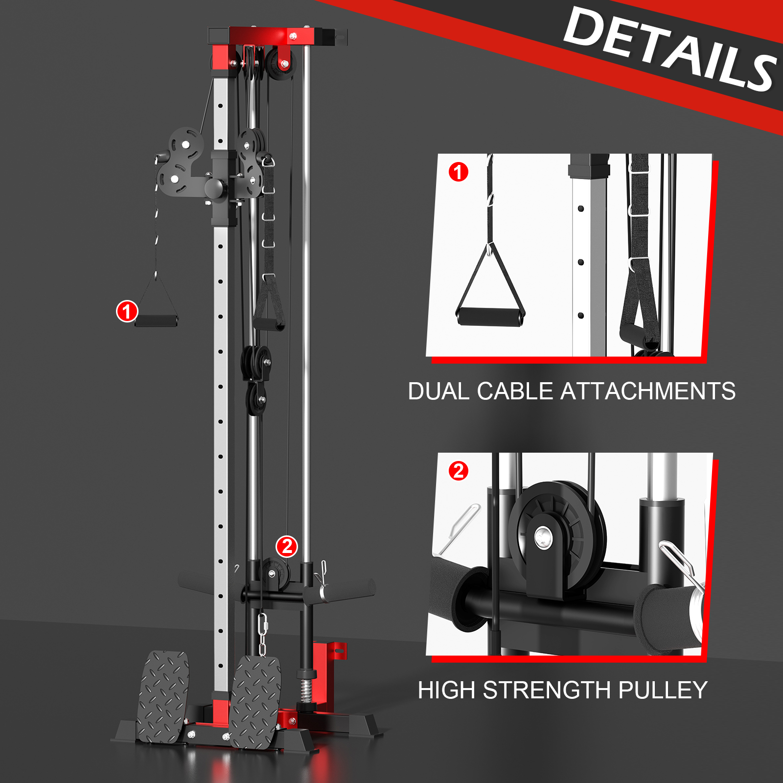 Wall Mount Cable Station, Space Saving LAT Pull-Down Machine18 Positions Dual Pulley System High/Low Cable Crossover Machine for Home Gym