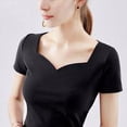 thumbnail image 2 of Camiseta de mujer manga corta corazón cuello en V algodón color sólido top, negro, m Yuarrent AP001286-02B, 2 of 7