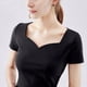 thumbnail image 2 of Camiseta de mujer manga corta corazón cuello en V algodón color sólido top, negro, XXL AweSitey AP001286-05B, 2 of 7