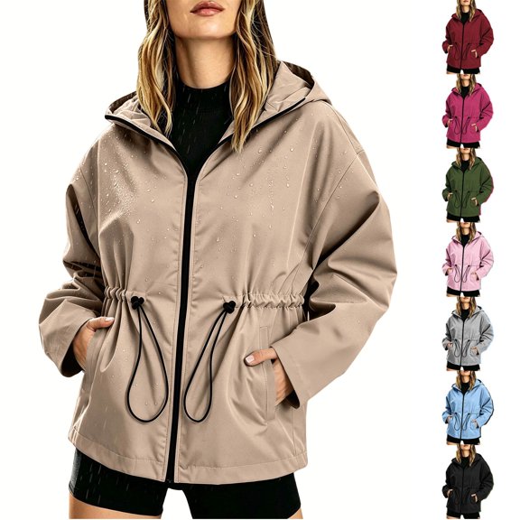 Husipze Women Waterproof Lightweight Windbreaker Rain Jacket Active Outdoor Hooded Raincoat Full Zip Loose Fit Casual Jackets Wine XXXL