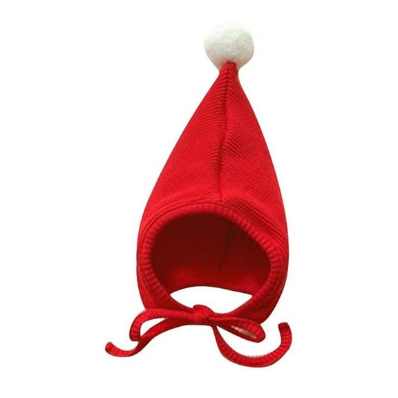 Nrmvnmi Christmas Hats Children-Hat Knitted Beanie Solid Color Lace Up Hat Fashion - Girls Boys Knitted Beanie Sharp Pointed Warm Cap Fit For 0-12 Months Baby