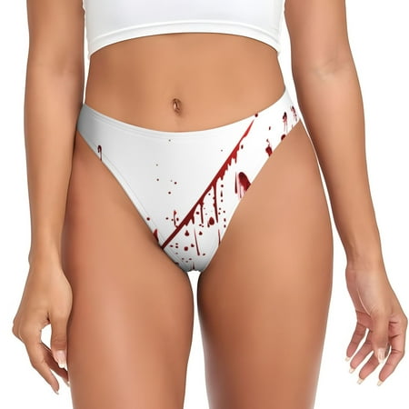 Qokaie Bloody Hand Printed Women s Cotton Thong Underwear  Sexy Breathable Panties G-string-Large