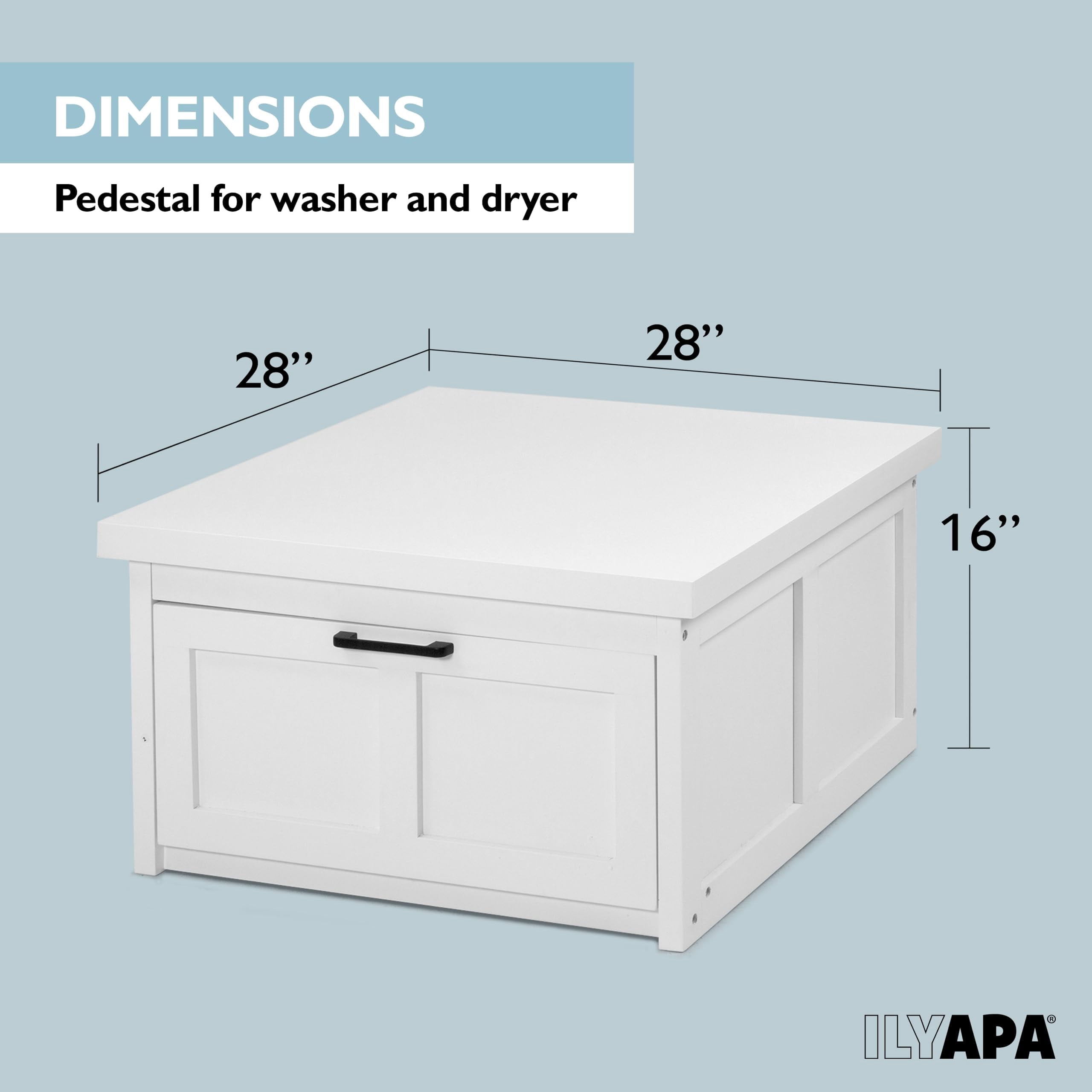 Ilyapa Washer and Dryer Stand - Universal Wooden Laundry Pedestal Base with Drawer - Compatible with Samsung, LG, GE, Maytag - 28x28x16 in.
