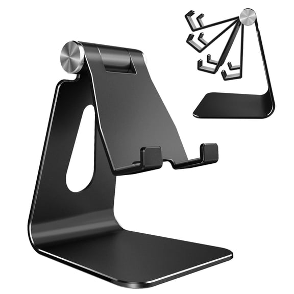 CreaDream Adjustable Cell Phone Stand for Desk, Aluminum Phone Stand Holder for Switch, Perfect for Office/Home-Black