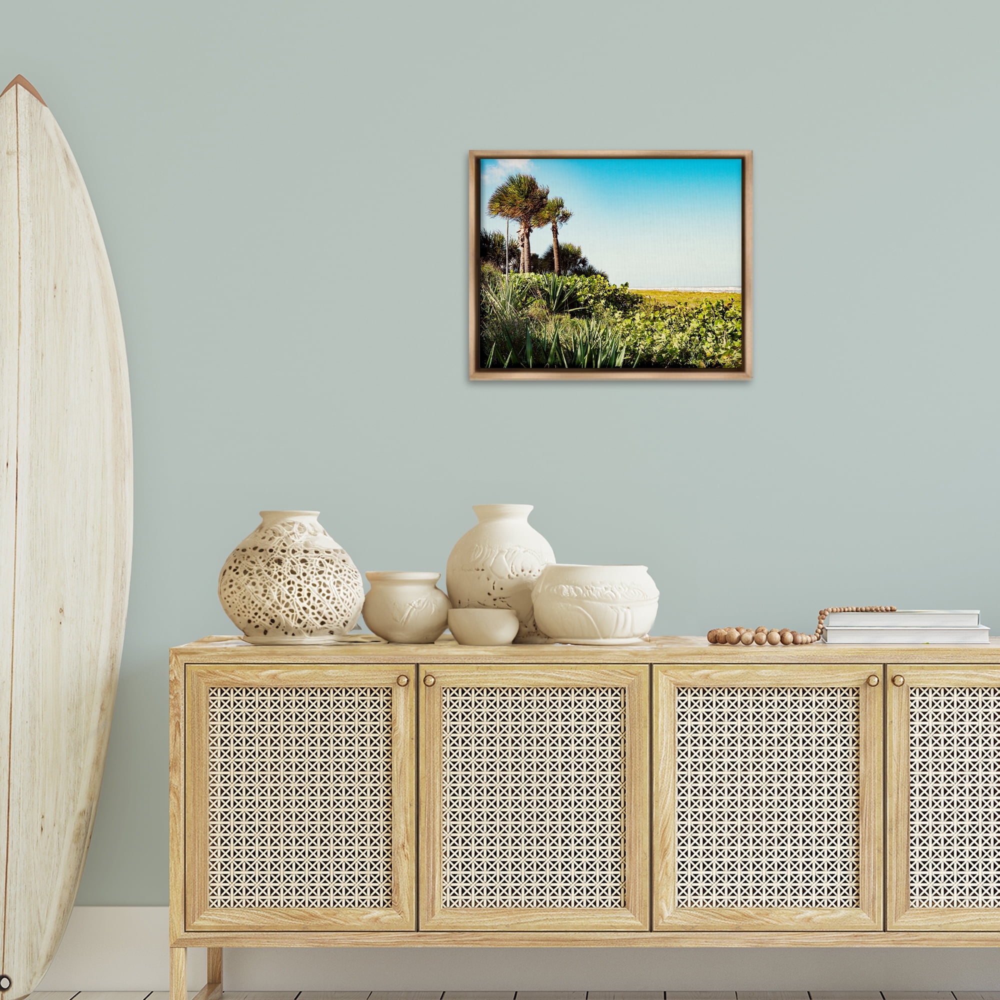 Stupell Industries Lush Tropical Shoreline Landscape Photography Brown Floater Framed Canvas Art Print Wall Art, 21 x 17