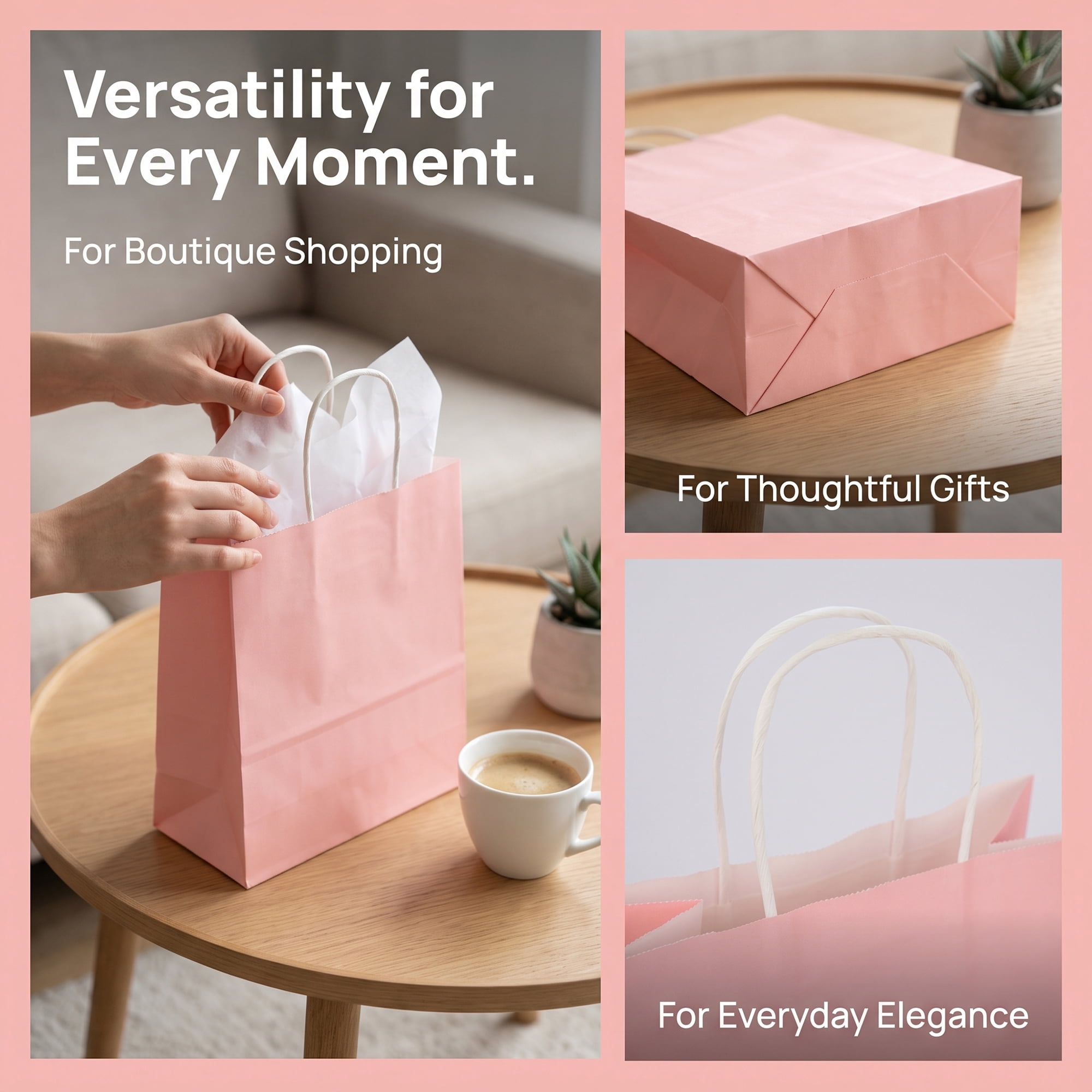 Unique Bargains 10Pcs Heavyweight Premium Gift Bags with Handles Pink 8.3" x 4.3" x 10.6"