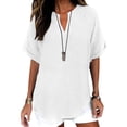 thumbnail image 2 of Womens Cotton Linen Tops Casual V Neck Blouse Loose Fit Short Sleeve Shirt Lightweight Summer Beach Vacation Clothes by Gbobgt White 3XL, 2 of 6