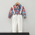 thumbnail image 3 of Owordtank Baby Boys Dress Suit Toddlers Bowtie Striped Shirts and Suspender Pants Special Occasion Gentleman Outfits, 3 of 8