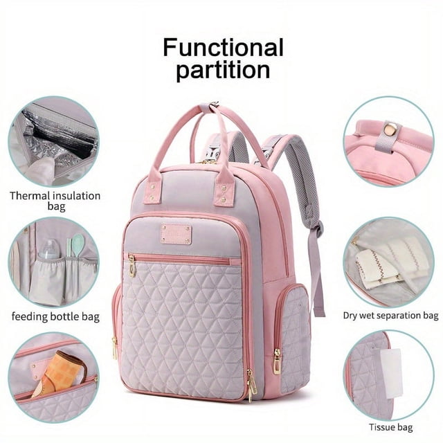Sac à Dos Grande Capacité Mode, Sac à Main Multifonctionnel Imperméable, Sac d'Isolation Thermique Porte-Bouteille, Sac de Rangement Séparé Sec et Humide pour Maman et Père